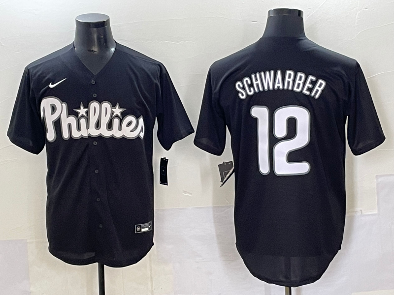 Men's Philadelphia Phillies Kyle Schwarber #12 Black Lights Out Jersey